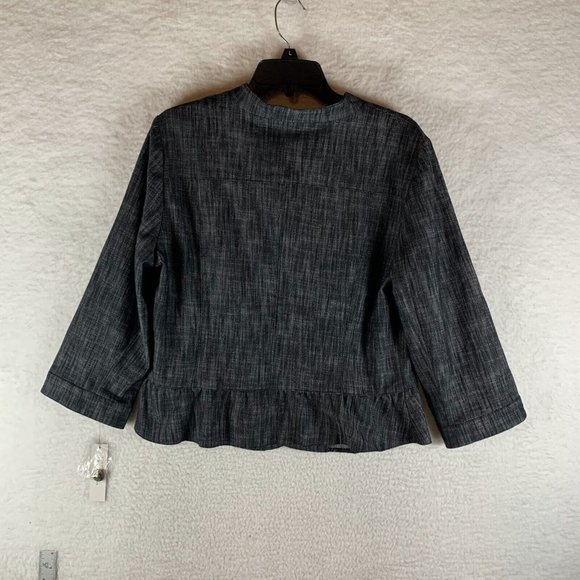 Sandro Blazer Women's Large Black Stretch Peplum Hem Button Front NWT‎ 8585 - Picture 2 of 7